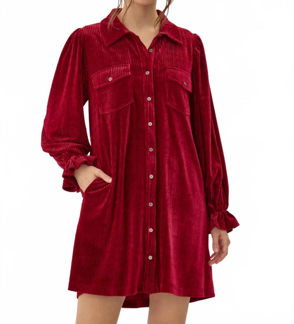 NEW JODIFL women's corduroy velvet shirt dress in red